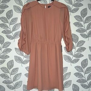 Express Chiffon Dress S Blush Pink NWT Ruffles Boho Flutter Sleeves Fitted Waist